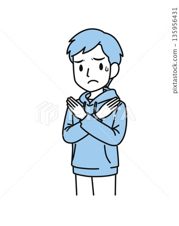 插畫素材：一名身著休閒服的男子擺出十字架姿勢 135956431