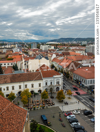 Aerial View of Cluj-Napoca Cityscape with Historic Red Rooftops Aerial View of Cluj-Napoca Cityscape with Historic Red Rooftops 135956917