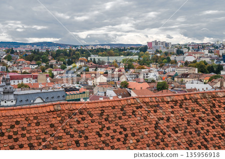 Aerial View of Cluj-Napoca Cityscape with Historic Red Rooftops Aerial View of Cluj-Napoca Cityscape with Historic Red Rooftops 135956918
