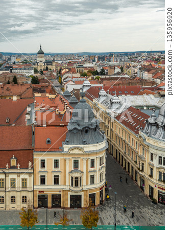 Aerial View of Cluj-Napoca Cityscape with Historic Red Rooftops Aerial View of Cluj-Napoca Cityscape with Historic Red Rooftops 135956920