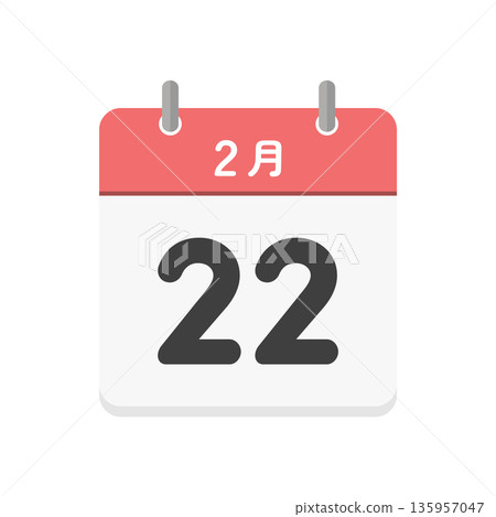 February 22nd daily calendar icon - Simple illustration of Japanese calendar with 2/22 date 135957047