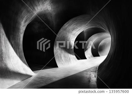 Exploration of light and shadow in a curving tunnel at midday 135957600