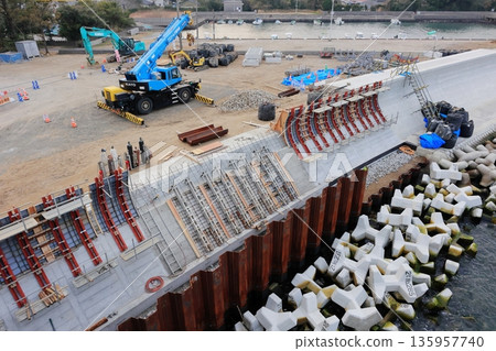 Repair work site at the Kawauchi River Mouth Bridge 135957740
