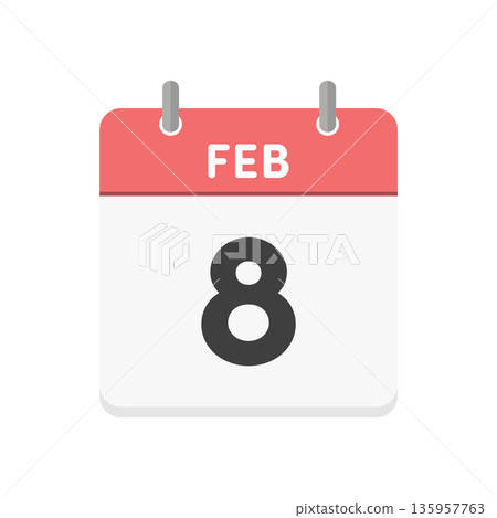 February 8th, FEB 8 daily calendar icon - Simple red English calendar for 2/8 February 8th, FEB 8 daily calendar icon - Simple red English calendar for 2/8 135957763