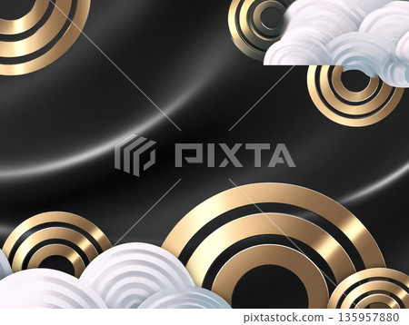 日式抽象背景,黑色漆面上飾以金色圓形圖案 | 奢華日式設計素材 日式抽象背景,黑色漆面上飾以金色圓形圖案 | 奢華日式設計素材 135957880