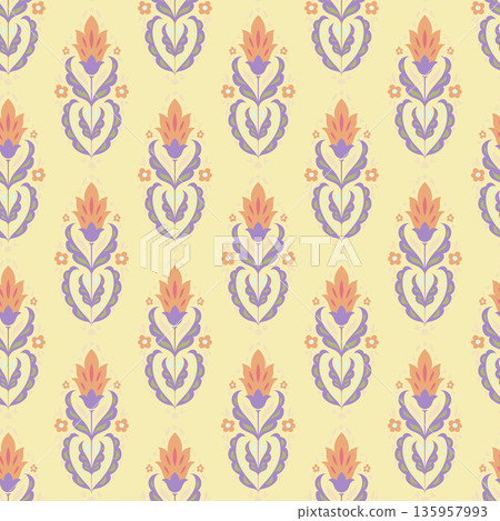 Pastel Folk Floral Medallion Ornament Print 135957993