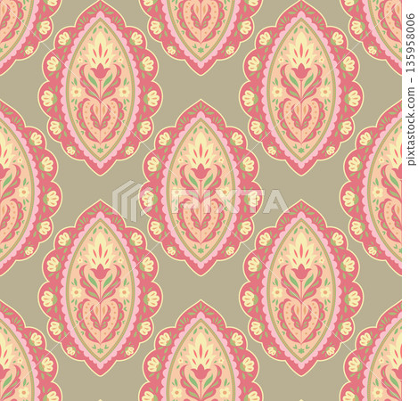Olive Folk Floral Medallion Motif Print Olive Folk Floral Medallion Motif Print 135958006