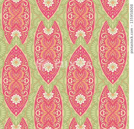 Coral Folk Medallion Ornamental Tile Print 135958008