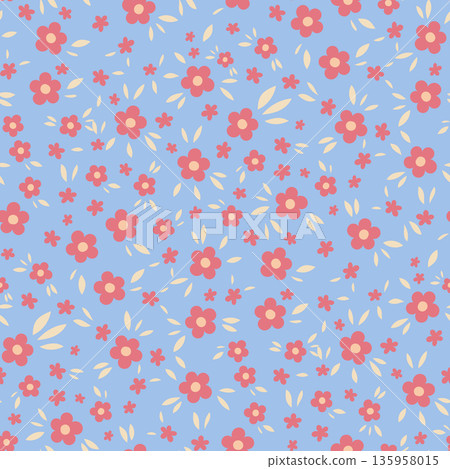 Blue Ditsy Floral Daisy Scatter Print 135958015