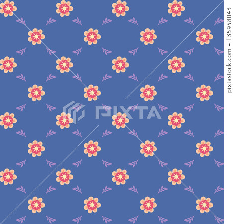 Blue Floral Ditsy Retro Blossom Print 135958043