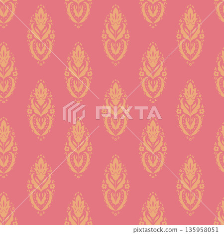 Warm Coral Damask Motif Ornament Print Warm Coral Damask Motif Ornament Print 135958051