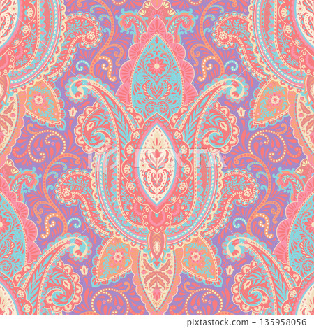 Coral Aqua Paisley Floral Baroque Print Coral Aqua Paisley Floral Baroque Print 135958056