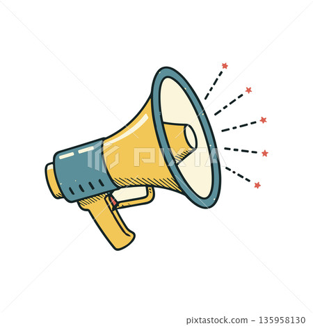 Megaphone sketch. Hand drawn retro loudspeaker vector illustration on white background 135958130