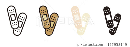 Bandage icon. First aid for injuries and wounds. 135958149