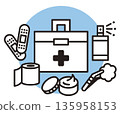 First aid kit icon. Medical kit vector material including bandages and plasters. 135958153