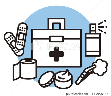 First aid kit icon. Medical kit vector material including bandages and plasters. First aid kit icon. Medical kit vector material including bandages and plasters. 135958153
