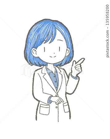 手繪插圖，一位身穿白大褂的女性醫護人員正在講解重點 135958200