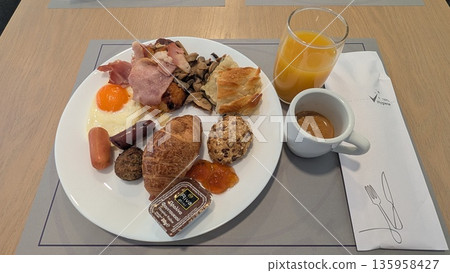 A breakfast plate from breakfast buffet in Greece A breakfast plate from breakfast buffet in Greece 135958427