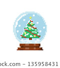 Christmas tree in a snow globe, icon in 8 bit style 135958431