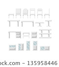 Pixel art 8 bit style. Set of Furniture, Chair, Table and Cabinet. 135958446
