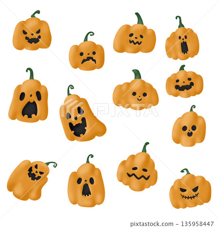 Set of Hand drawn pumpkin doodle icon, for Halloween 135958447