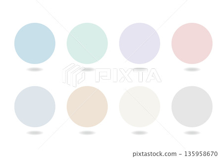 一組帶有簡單陰影的懸浮式粉彩色圓形圖示。 一組帶有簡單陰影的懸浮式粉彩色圓形圖示。 135958670
