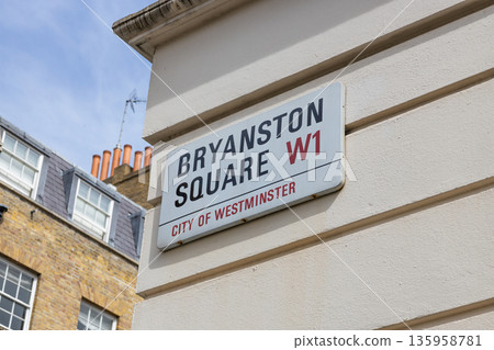 Bryanston Square W1 street sign on stucco wall in London Bryanston Square W1 street sign on stucco wall in London 135958781