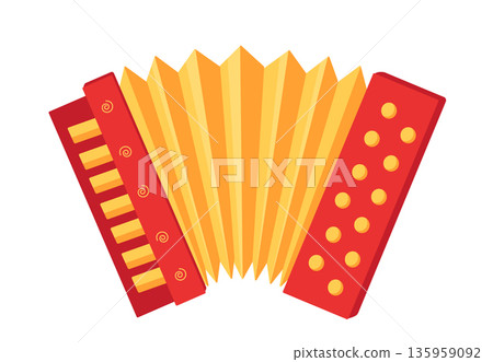 Accordion icon, traditional folk Musical instrument. Russian folk music. Vector cartoon illustration on a white background. 135959092