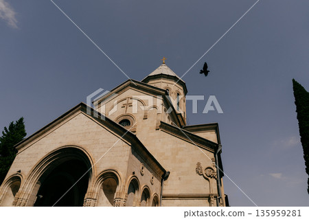 St. George Church standing tall in Tbilisi under a blue sky with a bird in flight St. George Church standing tall in Tbilisi under a blue sky with a bird in flight 135959281