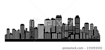 black and white city silhouette without background 135959391