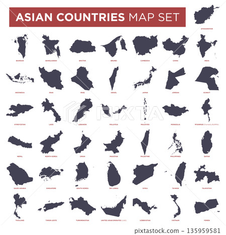 Asia Countries Map Set Vector Template Illustration Design. Vector EPS 10. Asia Countries Map Set Vector Template Illustration Design. Vector EPS 10. 135959581
