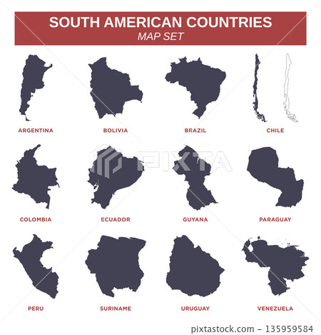 South America Map Set Vector Template Illustration Design 135959584
