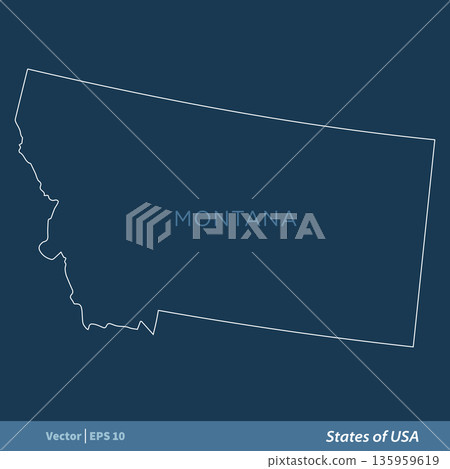 Montana - Outline States of USA Vector Template, stroke editable Illustration Design 135959619
