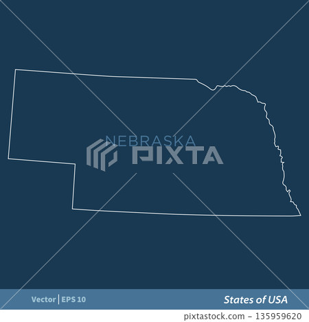 Nebraska - Outline States of USA Vector Template, stroke editable Illustration Design 135959620