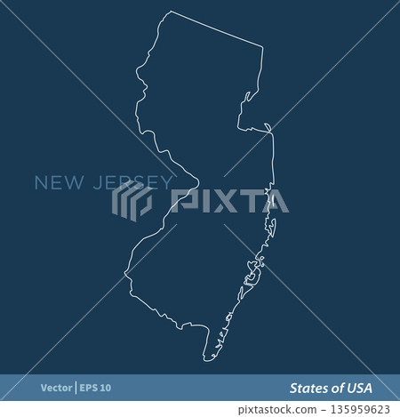 New Jersey - Outline States of USA Vector Template, stroke editable Illustration Design 135959623