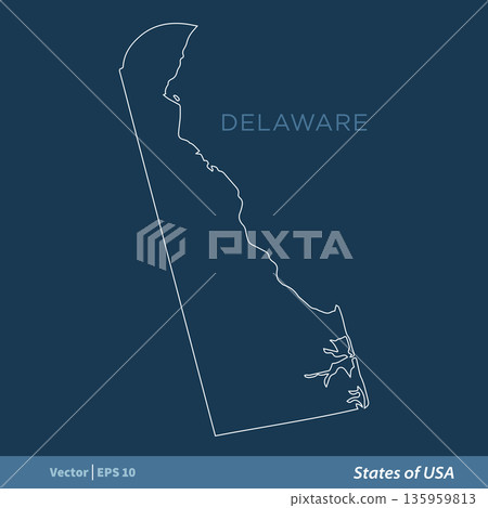 Delaware - Outline States of USA Vector Template, stroke editable Illustration Design 135959813