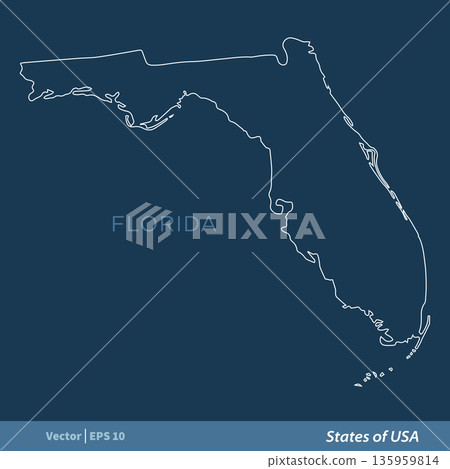 Florida - Outline States of USA Vector Template, stroke editable Illustration Design Florida - Outline States of USA Vector Template, stroke editable Illustration Design 135959814