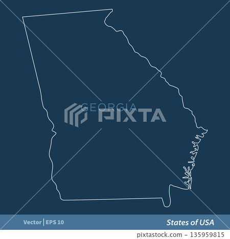 Georgia - Outline States of USA Vector Template, stroke editable Illustration Design 135959815