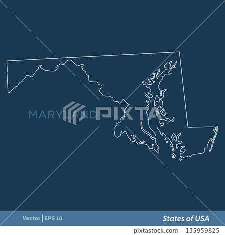 Maryland - Outline States of USA Vector Template, stroke editable Illustration Design 135959825