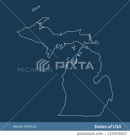 Michigan - Outline States of USA Vector Template, stroke editable Illustration Design Michigan - Outline States of USA Vector Template, stroke editable Illustration Design 135959827