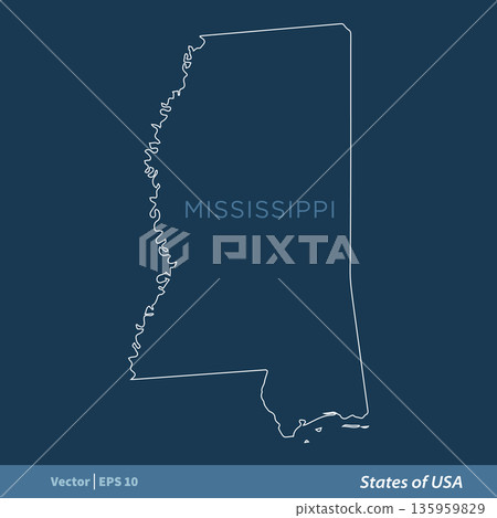 Mississippi - Outline States of USA Vector Template, stroke editable Illustration Design Mississippi - Outline States of USA Vector Template, stroke editable Illustration Design 135959829