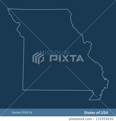 Missouri - Outline States of USA Vector Template, stroke editable Illustration Design 135959830