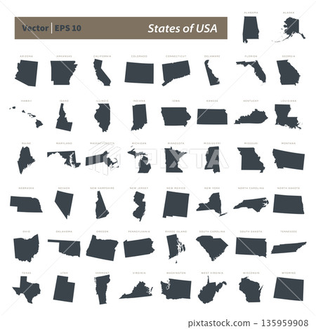 States of US Map set Vector Template Illustration Design. Vector EPS 10. 135959908