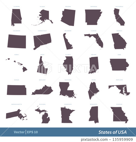 States of US Map set Vector Template Illustration Design. Vector EPS 10. 135959909