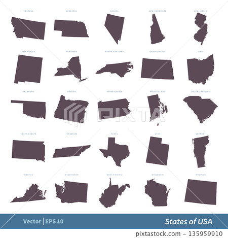 States of US Map set Vector Template Illustration Design. Vector EPS 10. 135959910