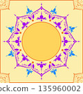 Indian flower rangoli mandala art with luxury colorful circle frame border, vector illustration yellow background 135960002
