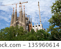 Barcelona, Spain, August 30, 2017: Sagrada Familia under construction with crane 135960614