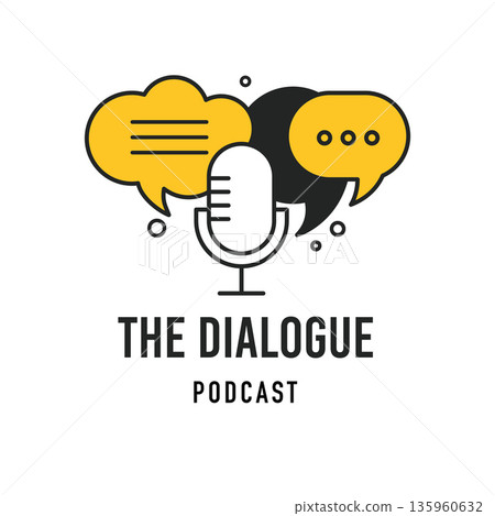 Microphone and speech bubbled logo. Dialogue podcast open mic concept design. 135960632