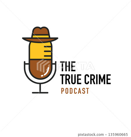 Microphone with detective hat logo. True crime podcast concept design. 135960665