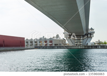 Aomori Port spreads out beneath the gigantic girders of the Aomori Bay Bridge, with the seaside scenery lined with A-FACTORY and Wa Rasse 135960863